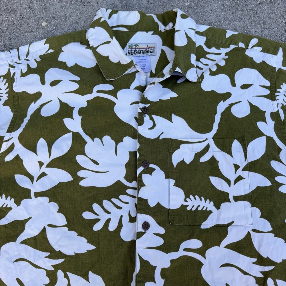Patagonia Pataloha Green Floral Camp Hawaiian Shirt Large Men Loop Collar